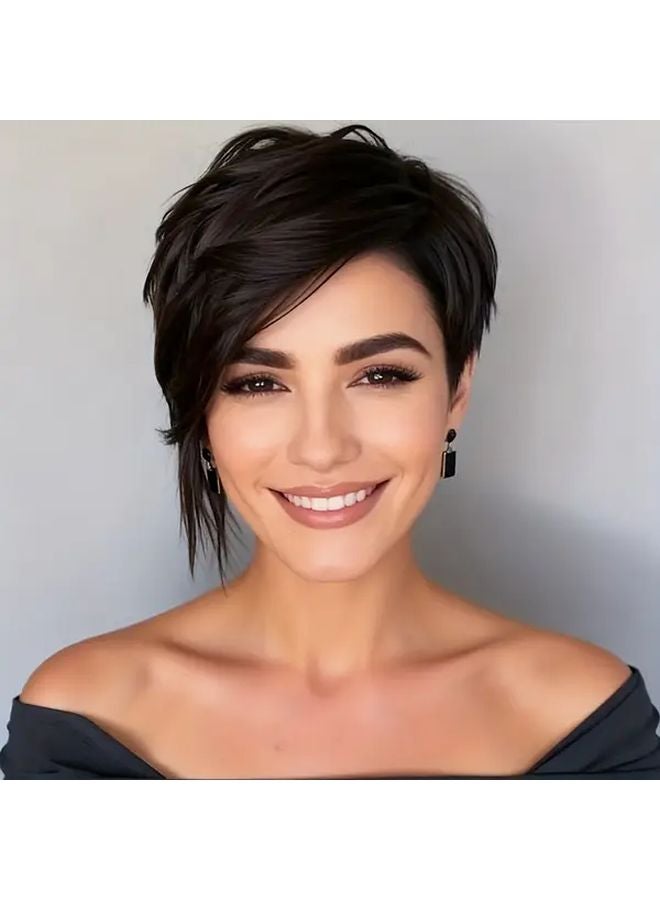 Short Pixie Cut Human Hair Wig 8 Inch 1B Color Glueless Lace Wig For Daily Party Wear - Image 3